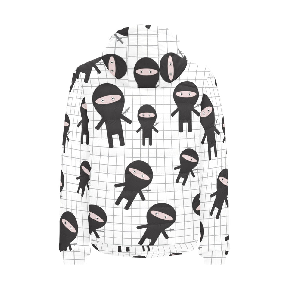 Ninja pattern plaid background Men's Padded Hooded Jacket