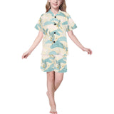 Bonsai bamboo stork japanese pattern cream theme Kids' Boys' Girls' V-Neck Short Pajama Set