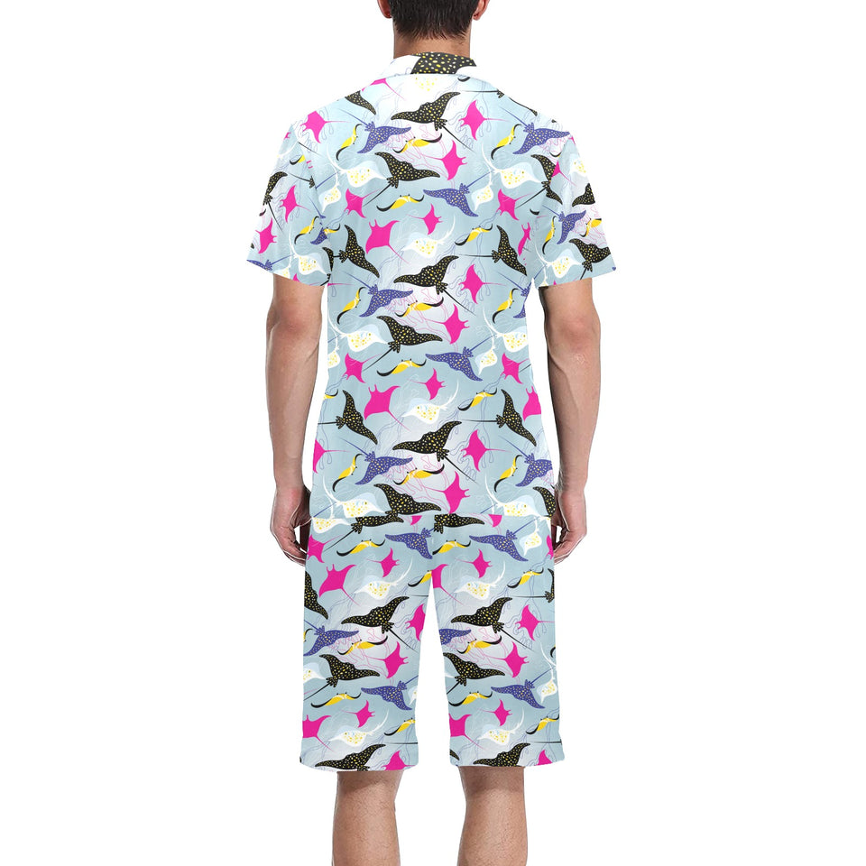 Stingray Pattern Print Design 01 Men's V-Neck Short Pajama Set