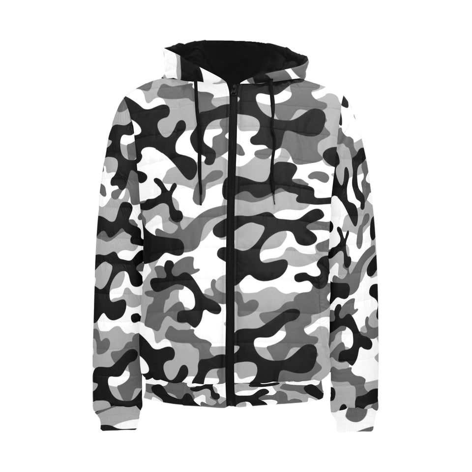 Black white camouflage pattern Men's Padded Hooded Jacket