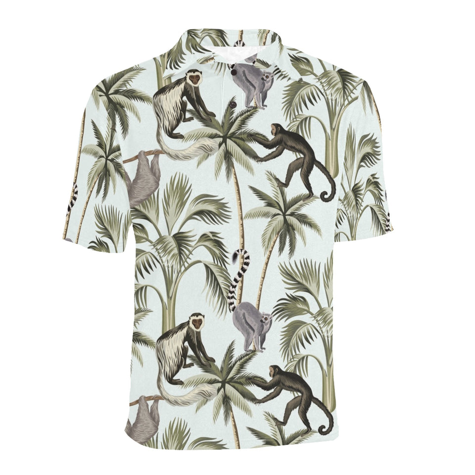 Monkey sloth lemur palm trees pattern Men's All Over Print Polo Shirt