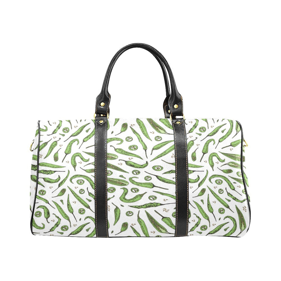 Hand drawn sketch style green Chili peppers patter Travel Bag
