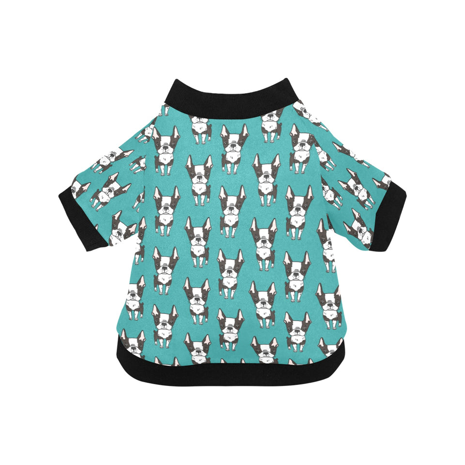 Hand drawn boston terrier dog pattern All Over Print Pet Dog Round Neck Fuzzy Shirt
