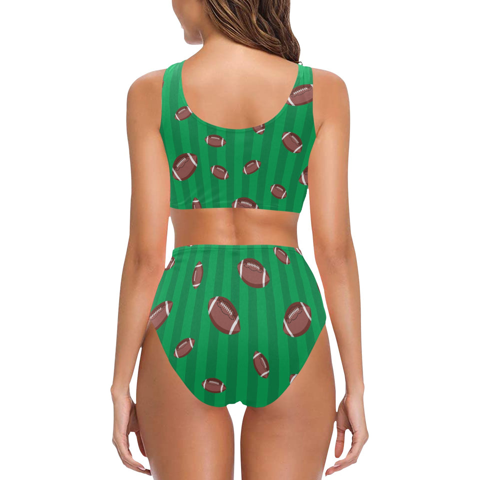 American football ball field background Chest Bowknot High Waisted Bikini Swimsuit