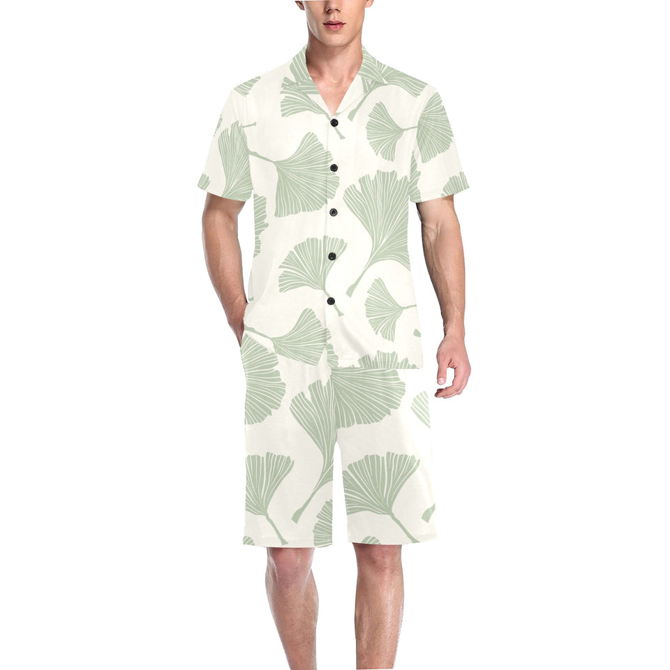 Ginkgo leaves pattern Men's V-Neck Short Pajama Set
