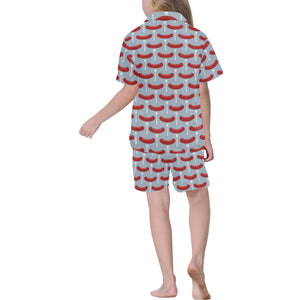 Sausage Pattern Print Design 02 Kids' Boys' Girls' V-Neck Short Pajama Set