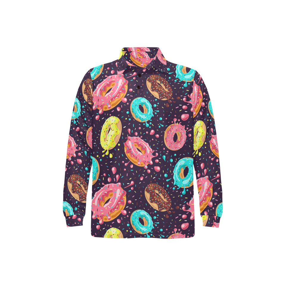 Colorful donut glaze pattern Men's Long Sleeve Polo Shirt