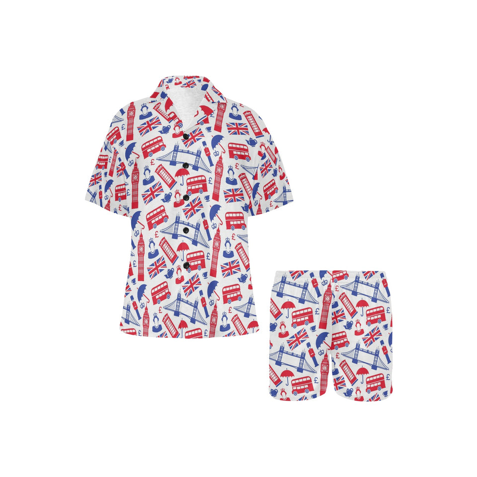 British Pattern Print Design 01 Women's V-Neck Short Pajama Set