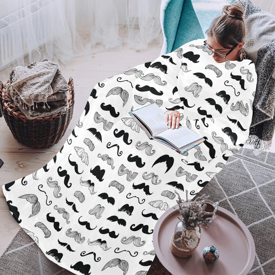 Mustache Beard Pattern Print Design 04 Blanket Robe with Sleeves