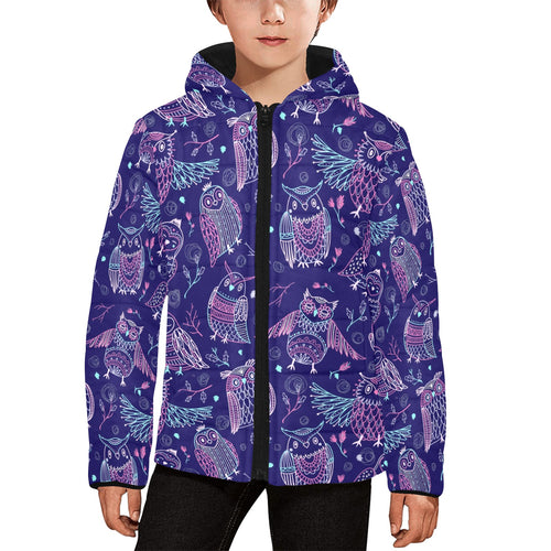 Cute owls pattern boho style ornament Kids' Boys' Girls' Padded Hooded Jacket