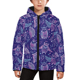 Cute owls pattern boho style ornament Kids' Boys' Girls' Padded Hooded Jacket