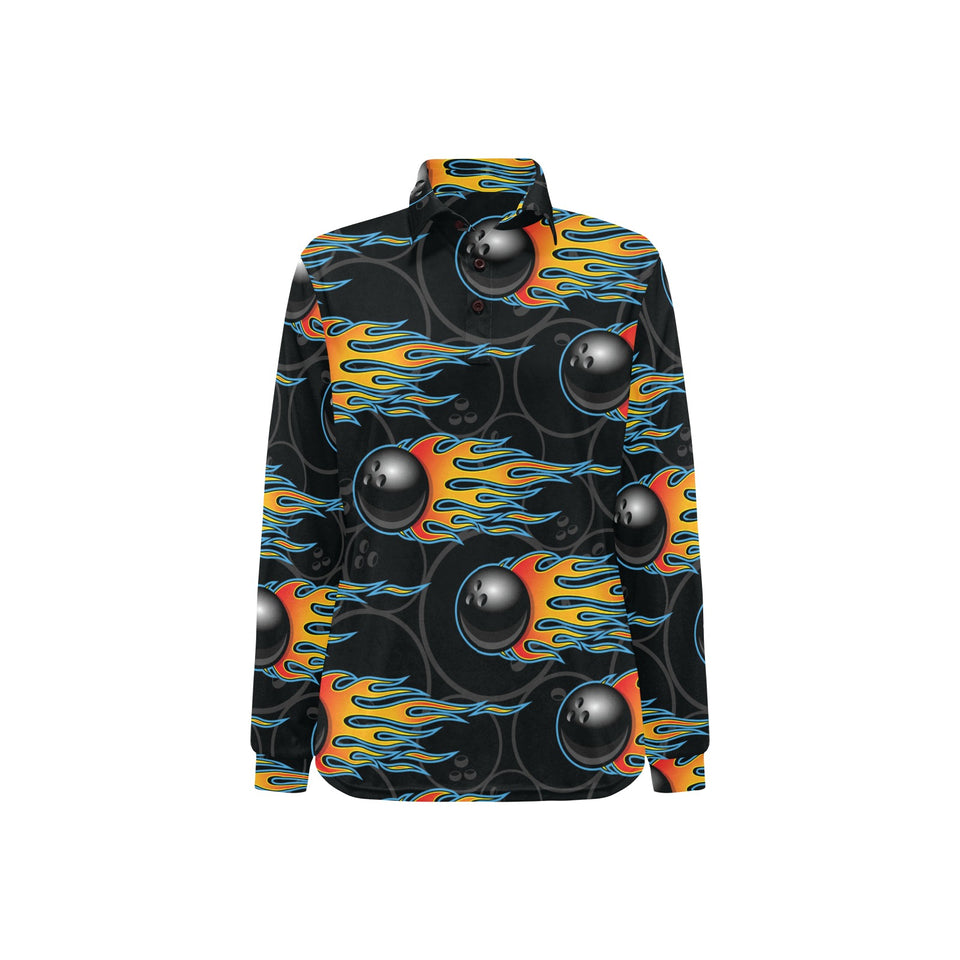 Bowling balls flame pattern Women's Long Sleeve Polo Shirt
