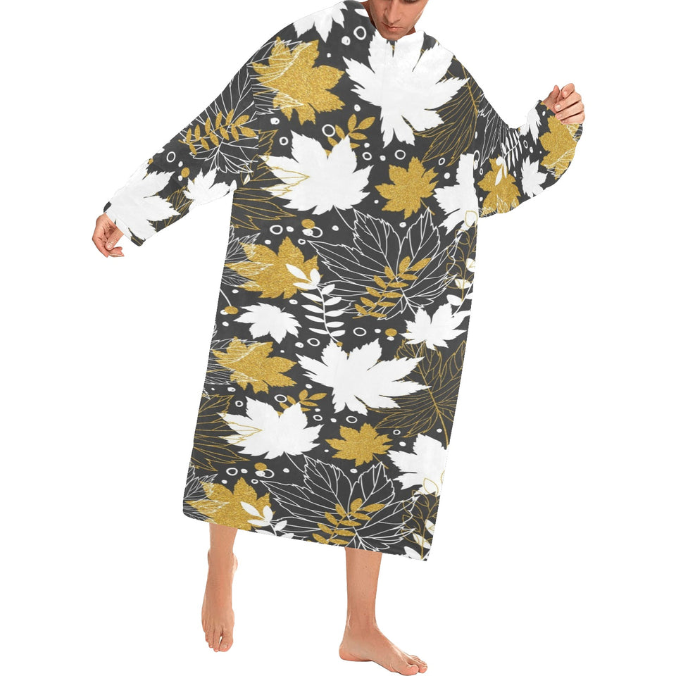 Beautiful gold autumn maple leaf pattern Blanket Robe with Sleeves