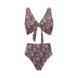 Goldfish Pattern Print Design 05 Chest Bowknot High Waisted Bikini Swimsuit