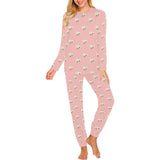 Cute hamster cheese pattern pink background Women's All Over Print Pajama Set