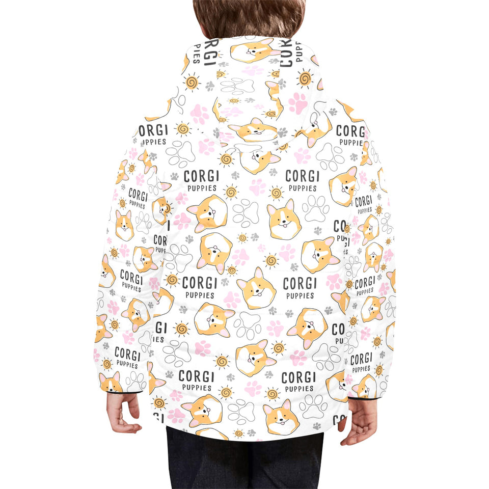 Corgi Dog Pattern Kids' Boys' Girls' Padded Hooded Jacket
