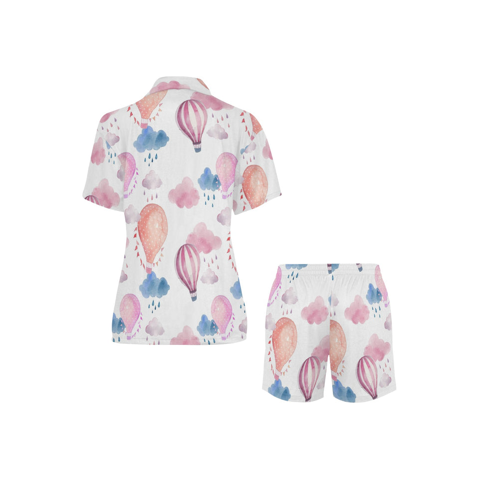 Watercolor air balloon cloud pattern Women's V-Neck Short Pajama Set