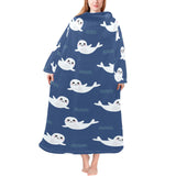 Cute white baby sea lion seal pattern Blanket Robe with Sleeves