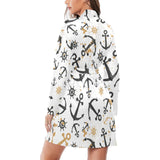 Anchors Rudders pattern Women's Long Sleeve Belted Night Robe