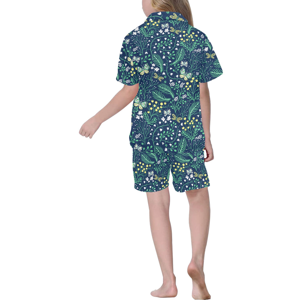 butterfly leaves pattern Kids' Boys' Girls' V-Neck Short Pajama Set