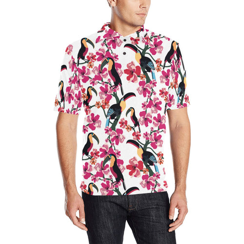 Toucan flower design pattern Men's All Over Print Polo Shirt