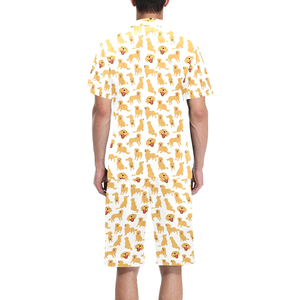 Golden Retriever Pattern Print Design 05 Men's V-Neck Short Pajama Set