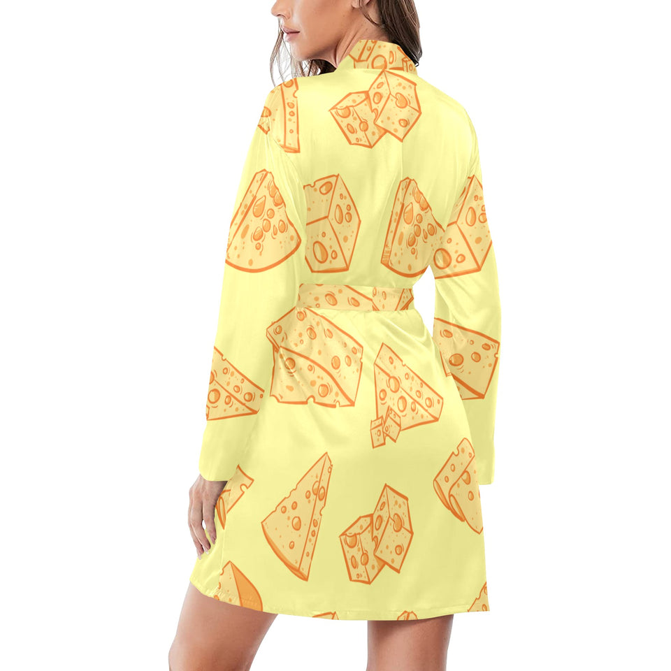 Cheese design pattern Women's Long Sleeve Belted Night Robe