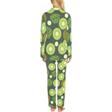 Whole sliced kiwi leave and flower Women's Long Pajama Set