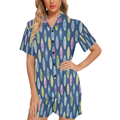 Surfboard Pattern Print Design 03 Women's V-Neck Short Pajama Set