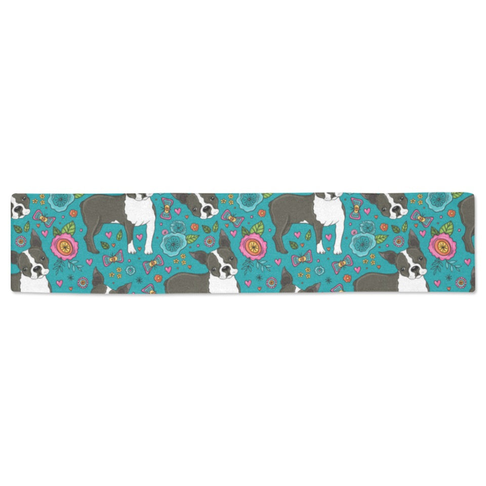Boston terrier beautiful flower pattern Table Runner