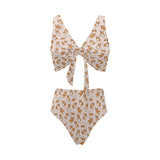 Cute Corgis Pattern pink background Chest Bowknot High Waisted Bikini Swimsuit