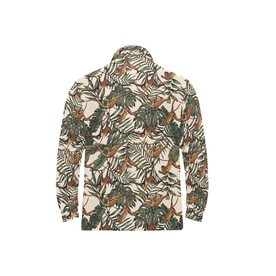 Monkey tropical leaves background Men's Long Sleeve Polo Shirt