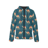 Camel pattern blue blackground Women's Padded Hooded Jacket