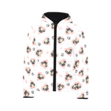 Cute pugs pink heart paw pattern Kids' Boys' Girls' Padded Hooded Jacket