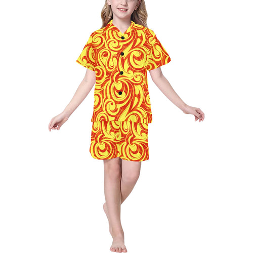 Fire flame design pattern Kids' Boys' Girls' V-Neck Short Pajama Set
