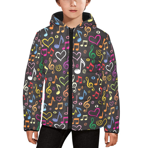 Music Notes Pattern Print Design 02 Kids' Boys' Girls' Padded Hooded Jacket