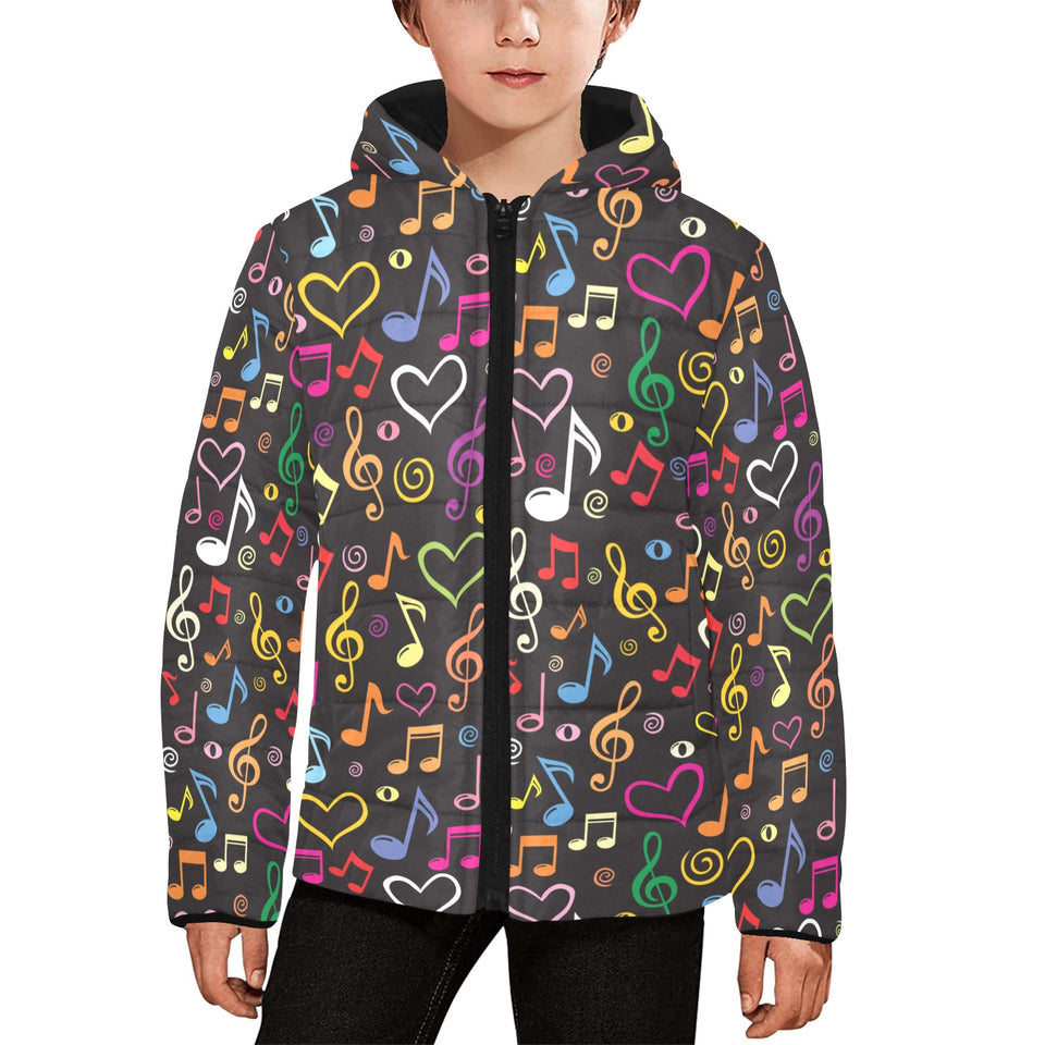 Music Notes Pattern Print Design 02 Kids' Boys' Girls' Padded Hooded Jacket