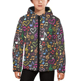 Music Notes Pattern Print Design 02 Kids' Boys' Girls' Padded Hooded Jacket