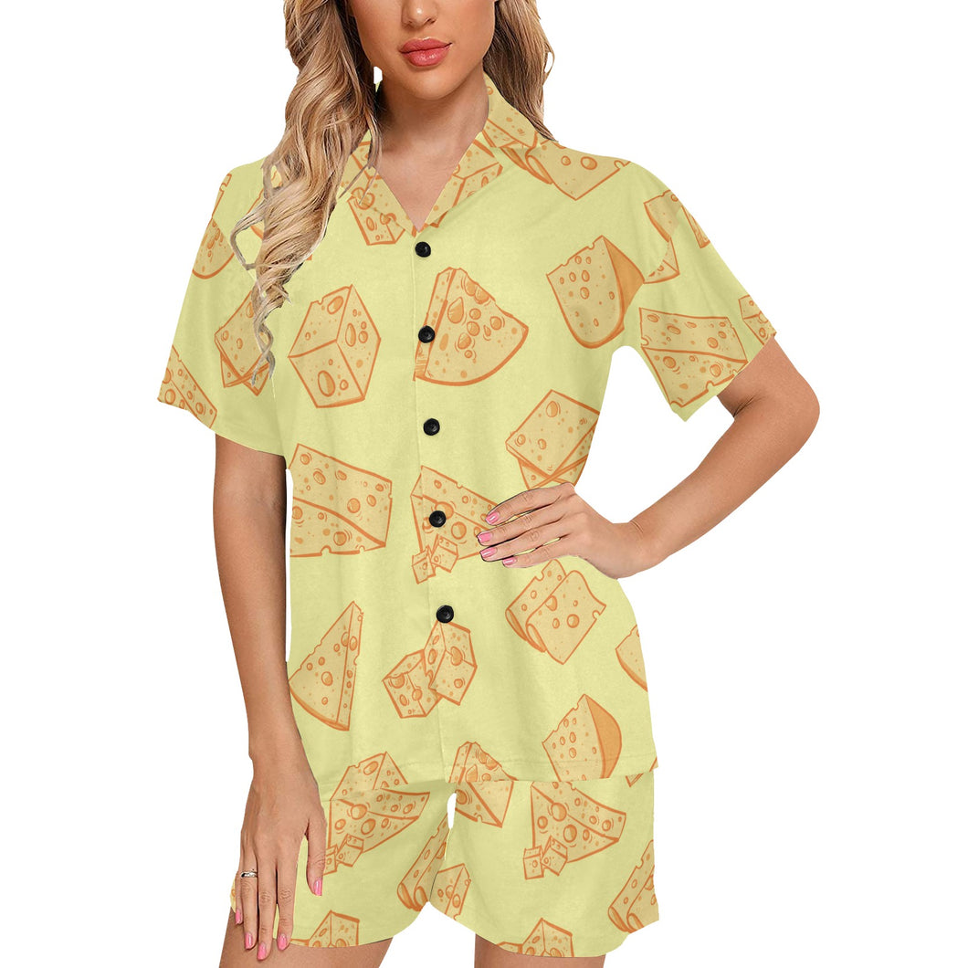 Cheese design pattern Women's V-Neck Short Pajama Set