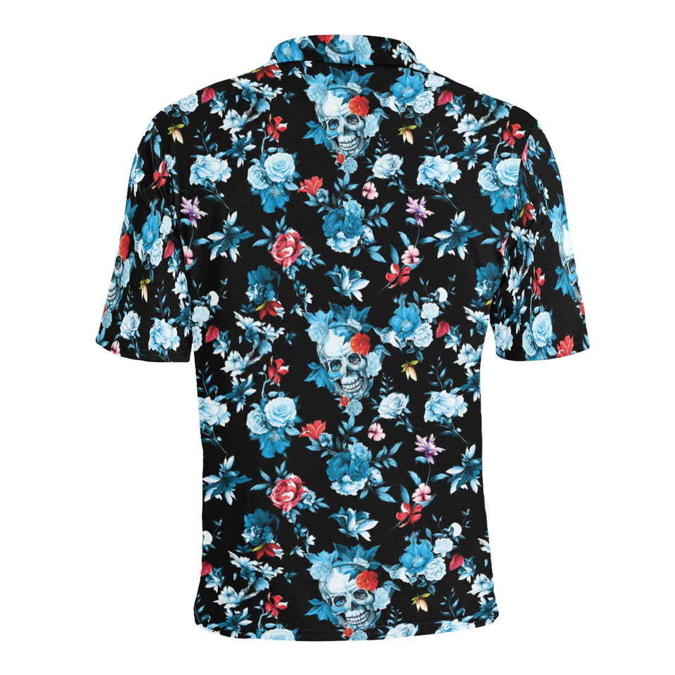 Skull flower roses leave pattern Men's All Over Print Polo Shirt