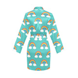 Rainbow pattern green background Women's Long Sleeve Belted Night Robe