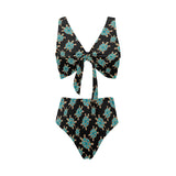 Sea turtle blue stone pattern Chest Bowknot High Waisted Bikini Swimsuit