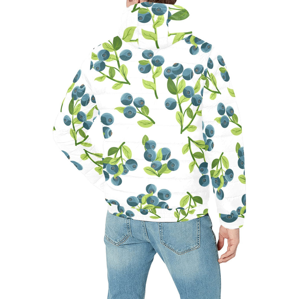 blueberry white background Men's Padded Hooded Jacket