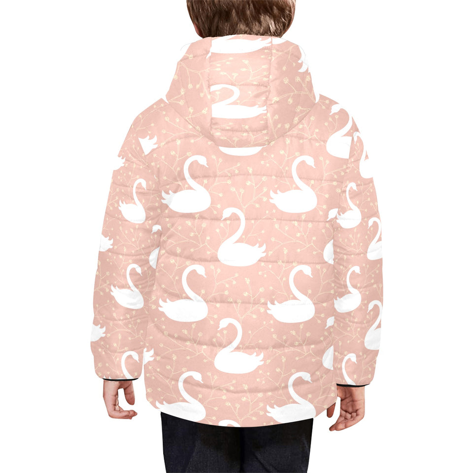 Swan flower light pink background Kids' Boys' Girls' Padded Hooded Jacket