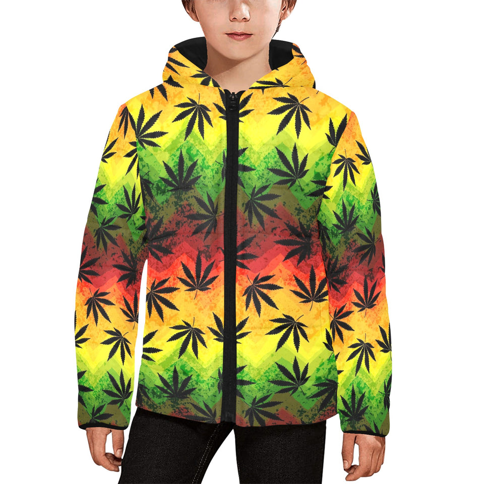 Canabis Marijuana Weed Pattern Print Design 03 Kids' Boys' Girls' Padded Hooded Jacket