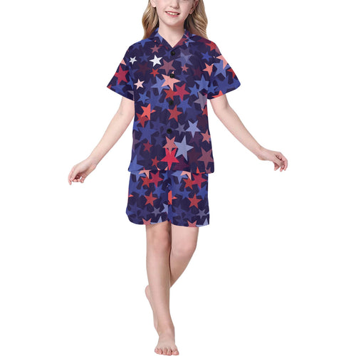 Red blue star pattern Kids' Boys' Girls' V-Neck Short Pajama Set