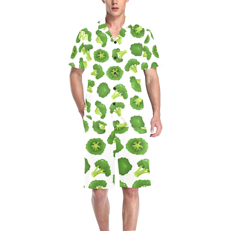 Cute broccoli pattern Men's V-Neck Short Pajama Set