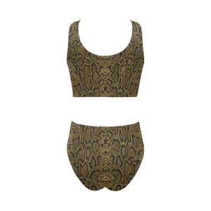 Snake skin pattern Chest Bowknot High Waisted Bikini Swimsuit