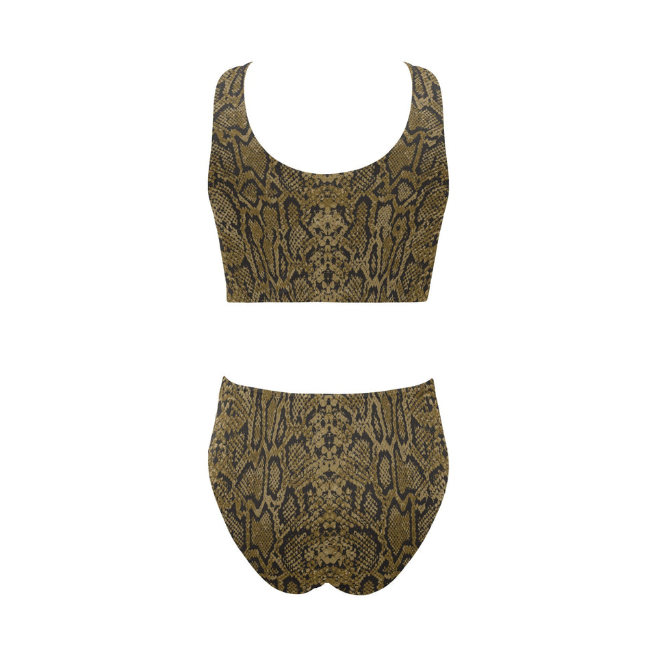 Snake skin pattern Chest Bowknot High Waisted Bikini Swimsuit
