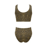Snake skin pattern Chest Bowknot High Waisted Bikini Swimsuit